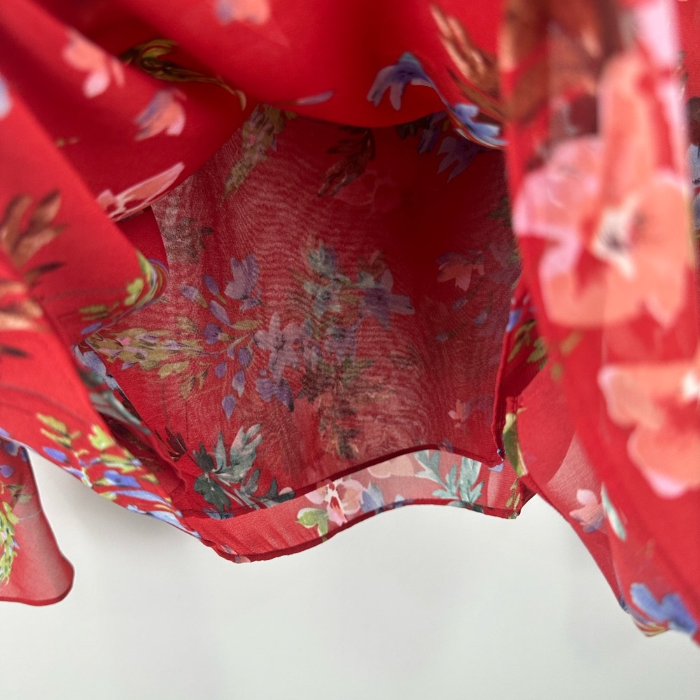 CAbi Red Floral Devoted Women’s Semi Sheer Bell Sleeve Blouse Top Shirt small - Picture 7 of 13